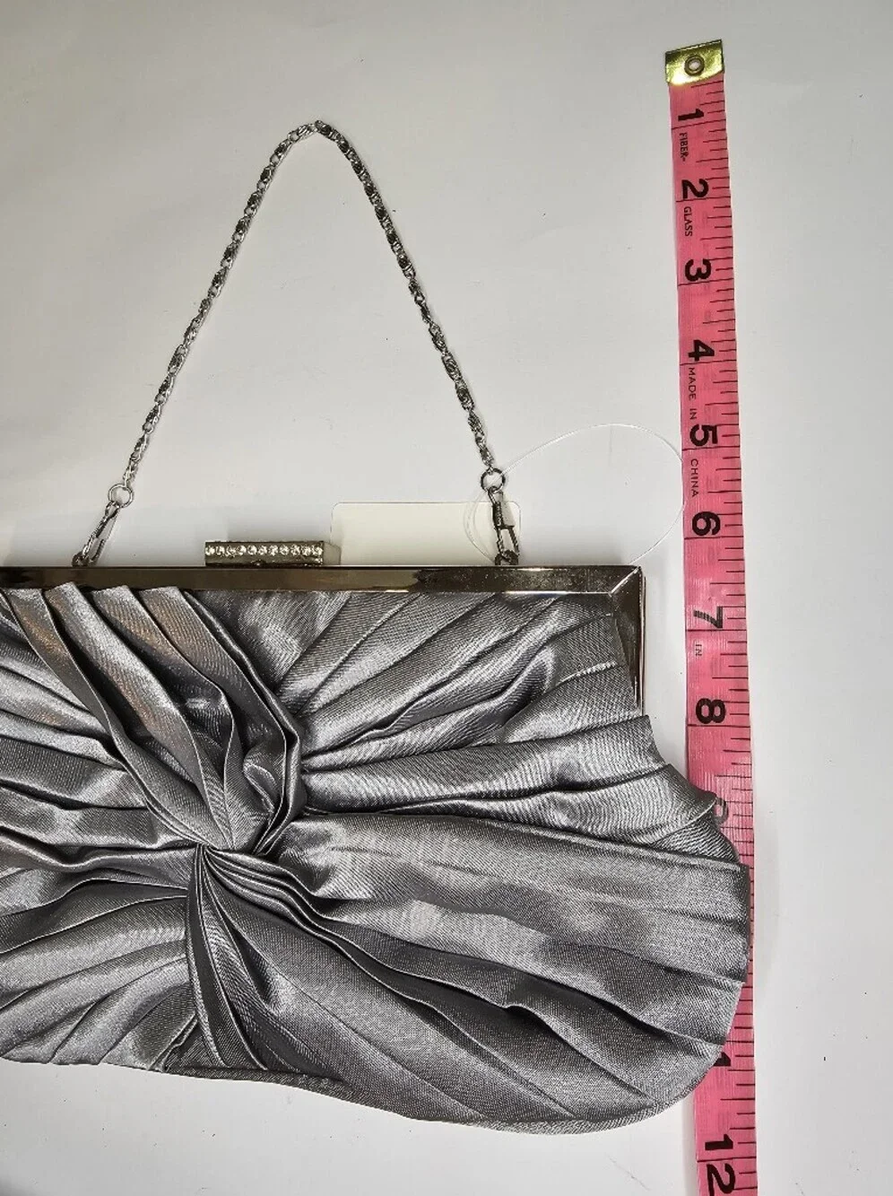 NWT Silver Satin Ruched Evening Clutch Crossbody Bag Formal Prom Wedding Chain